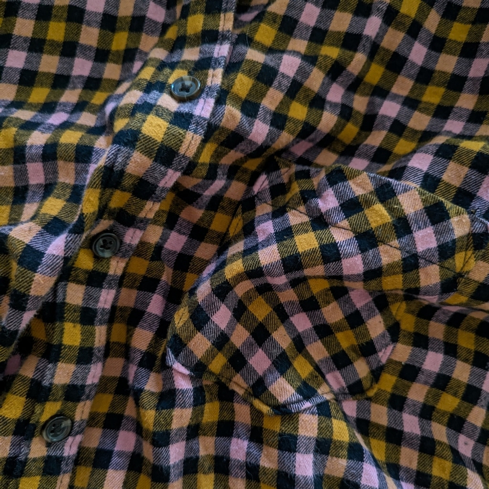 OLD NAVY Women’s Patterned Flannel Classic Shirt Sz L Pink & Orange Check Fall - Picture 6 of 7